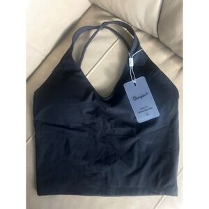 Danysu Black Halter Neck Criss Cross Back Crop Tank Top Women's Size M